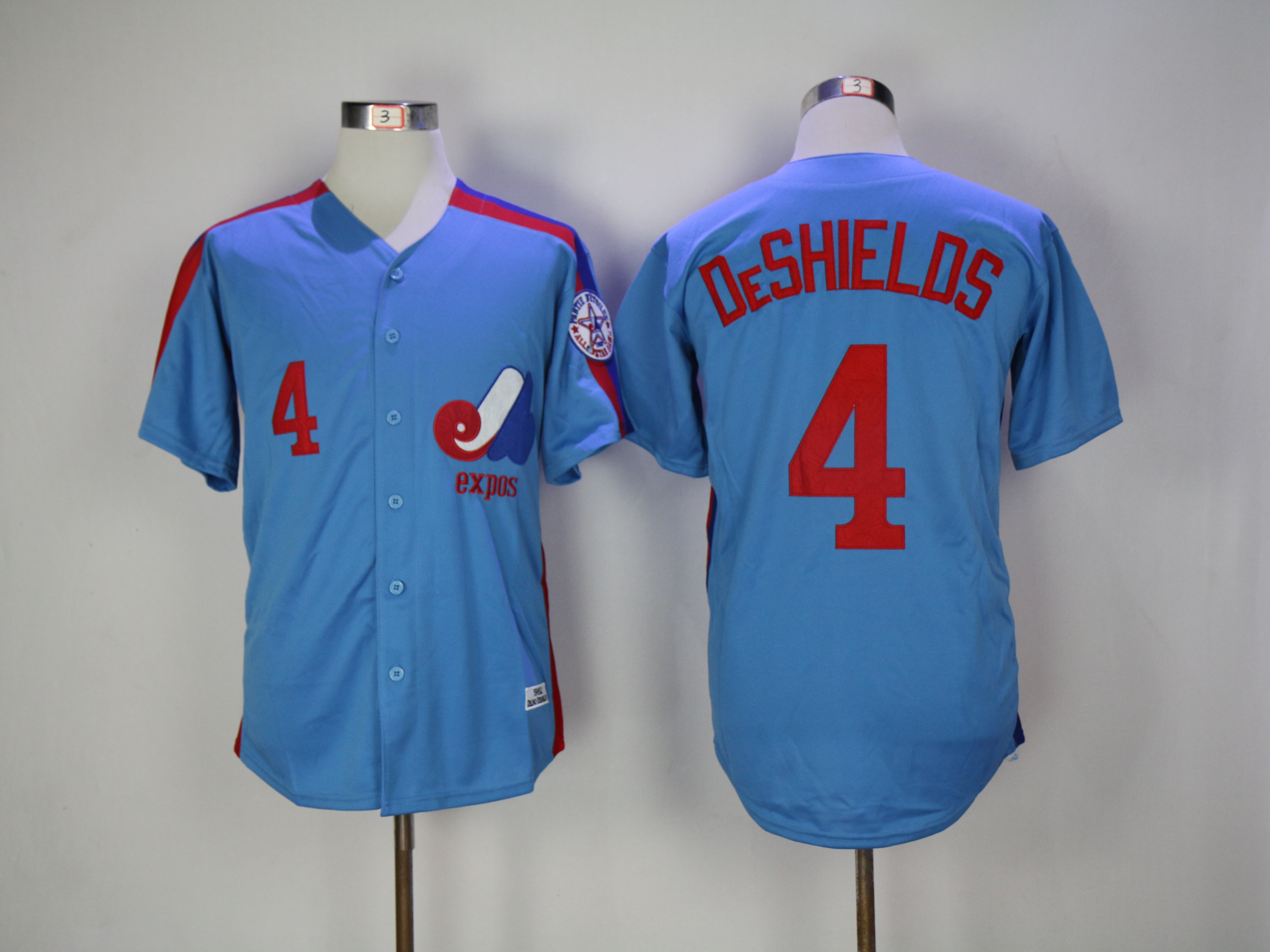 Men Montreal Expos #4 Deshielos Blue Throwback MLB Jerseys